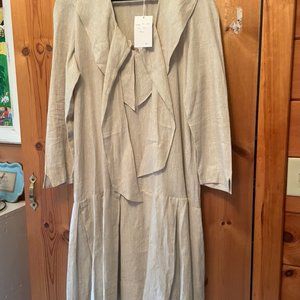 Vintage 80s Does 20s Linen Dress - Off White Cream Color Linen - Size 6